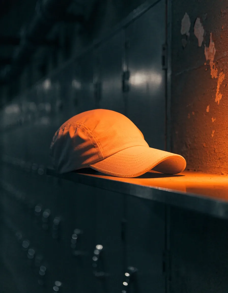 Casquette de running légère sans marque posée sur une étagère murale