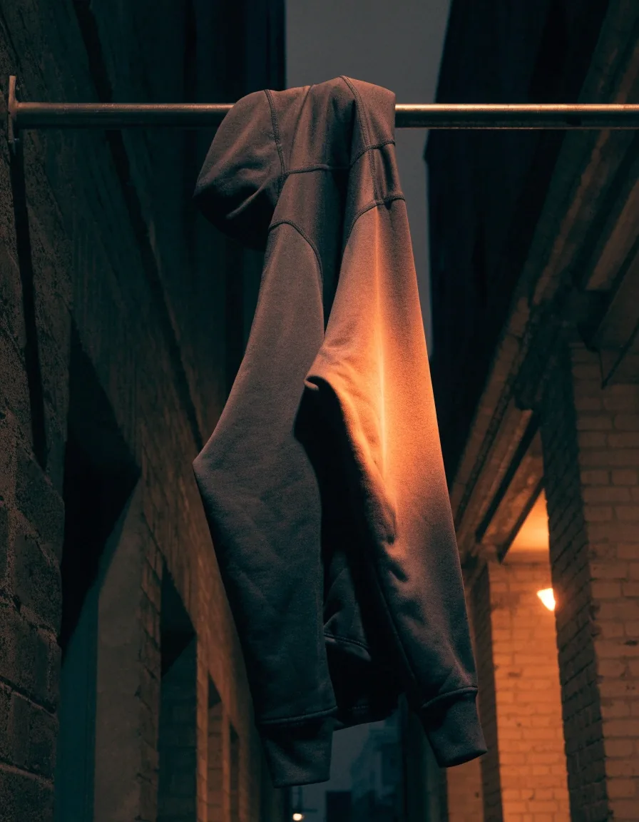 Sweat technique à capuche sans marque suspendu à un rail mural