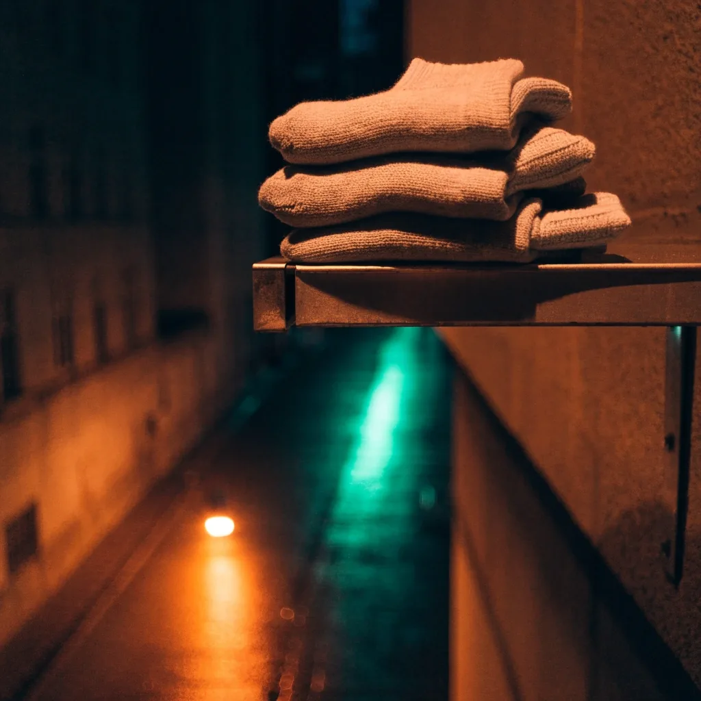 Lot de trois paires de chaussettes techniques empilées sur une étagère