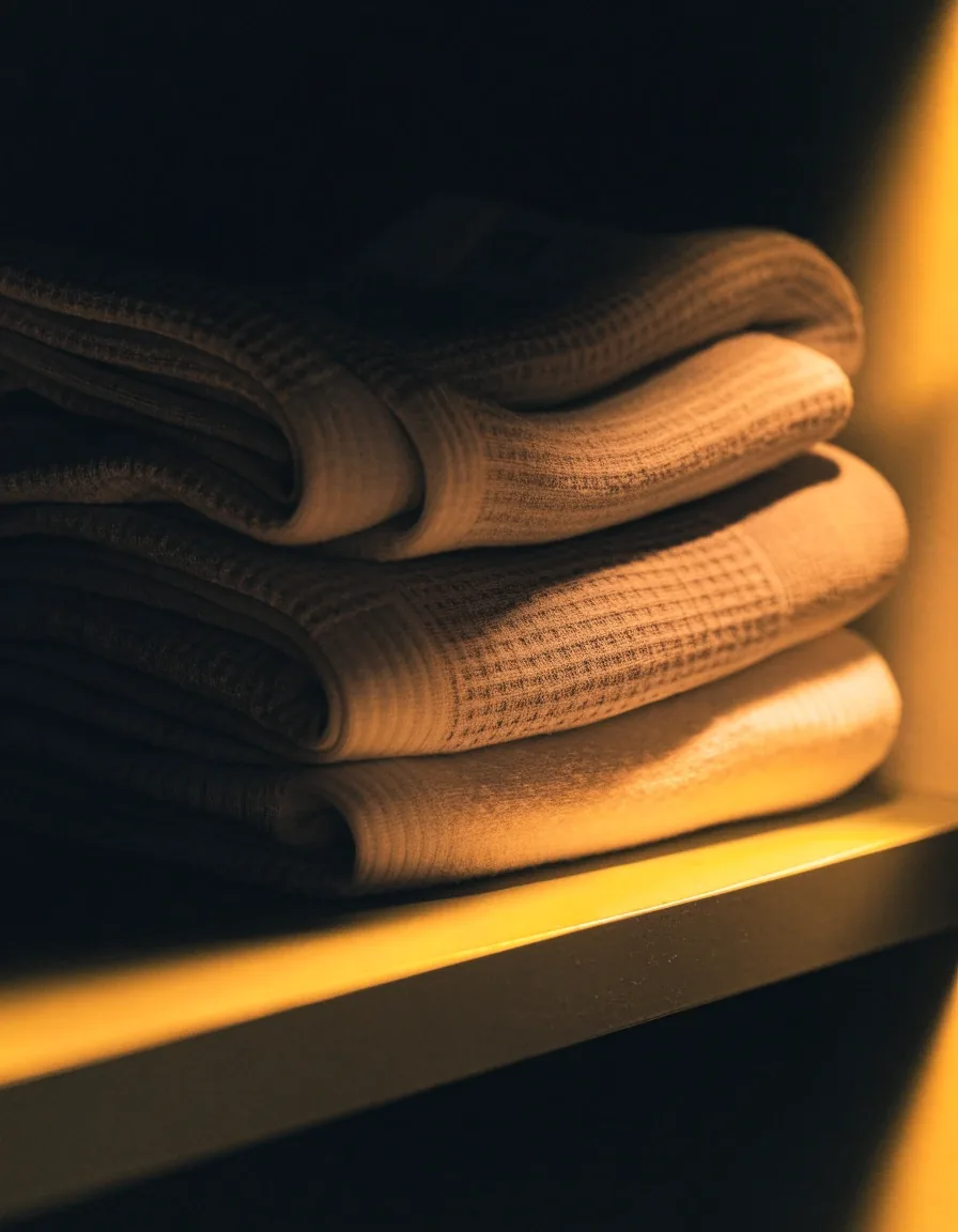 Gros plan sur la maille et le bord côte de chaussettes techniques, lumière rasante