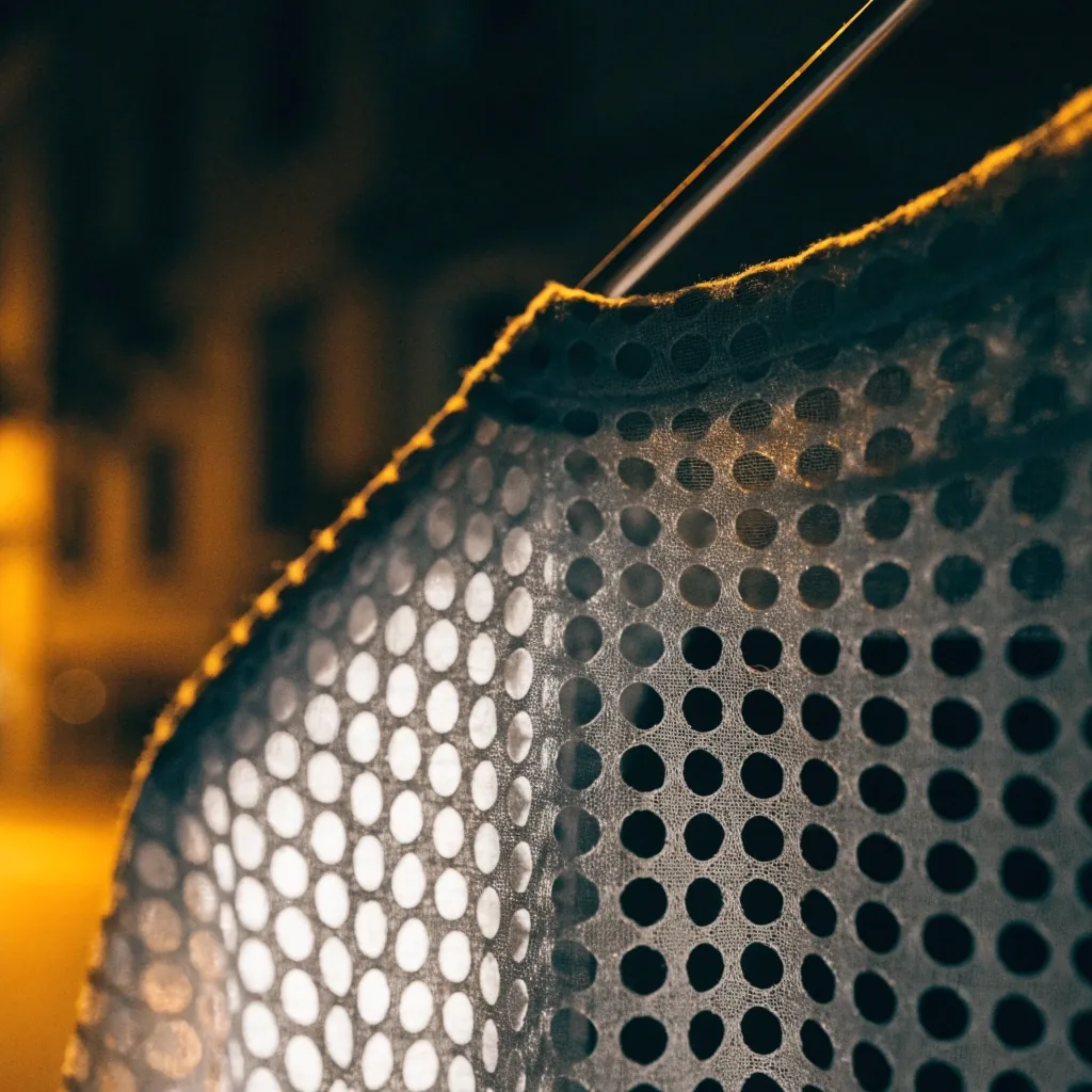 Détail de la maille technique d'un t-shirt respirant sous lumière rasante