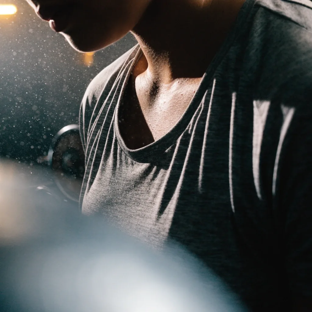 Femme portant un t-shirt technique respirant pendant un exercice en salle